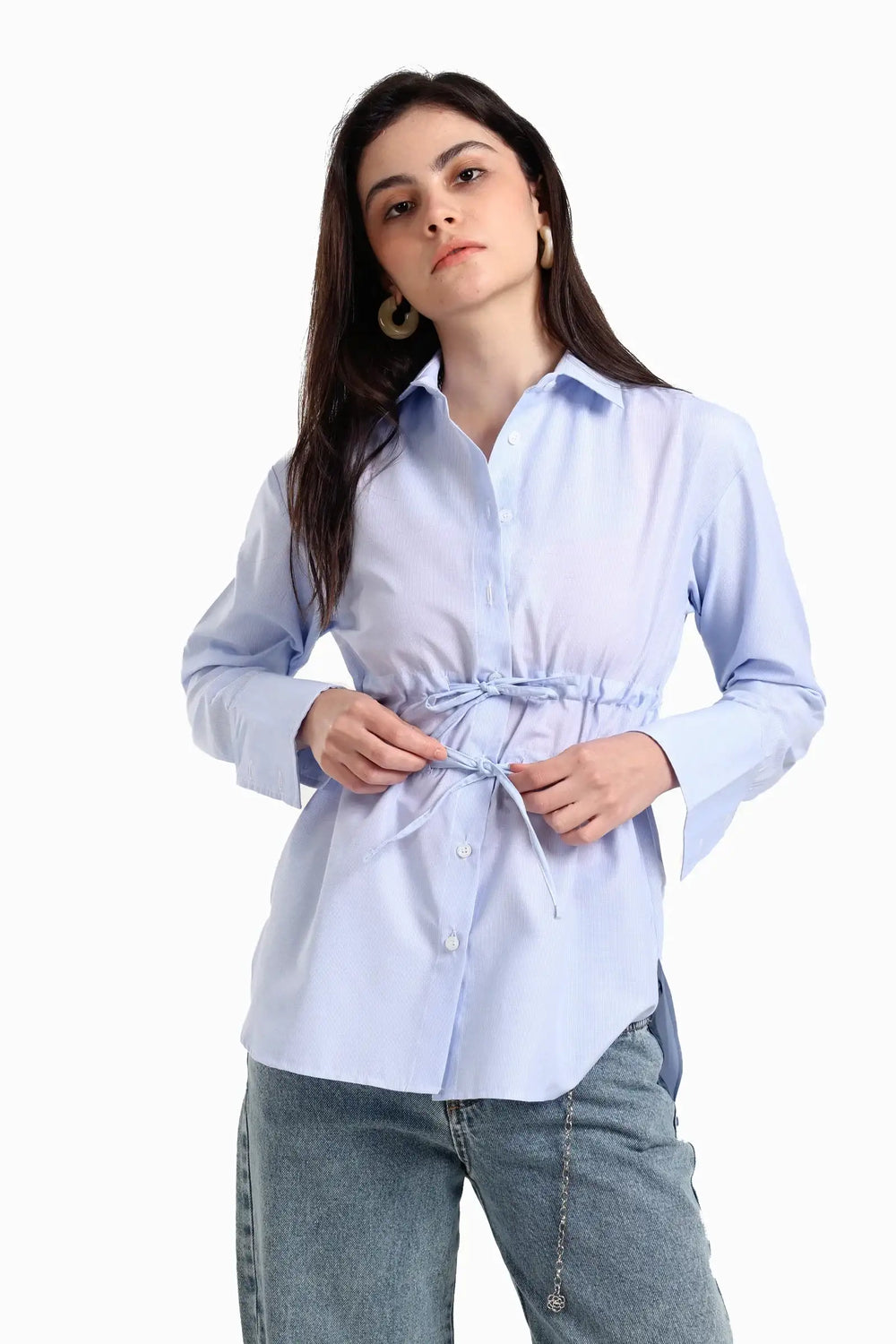 Striped Waist Drawstring Shirt