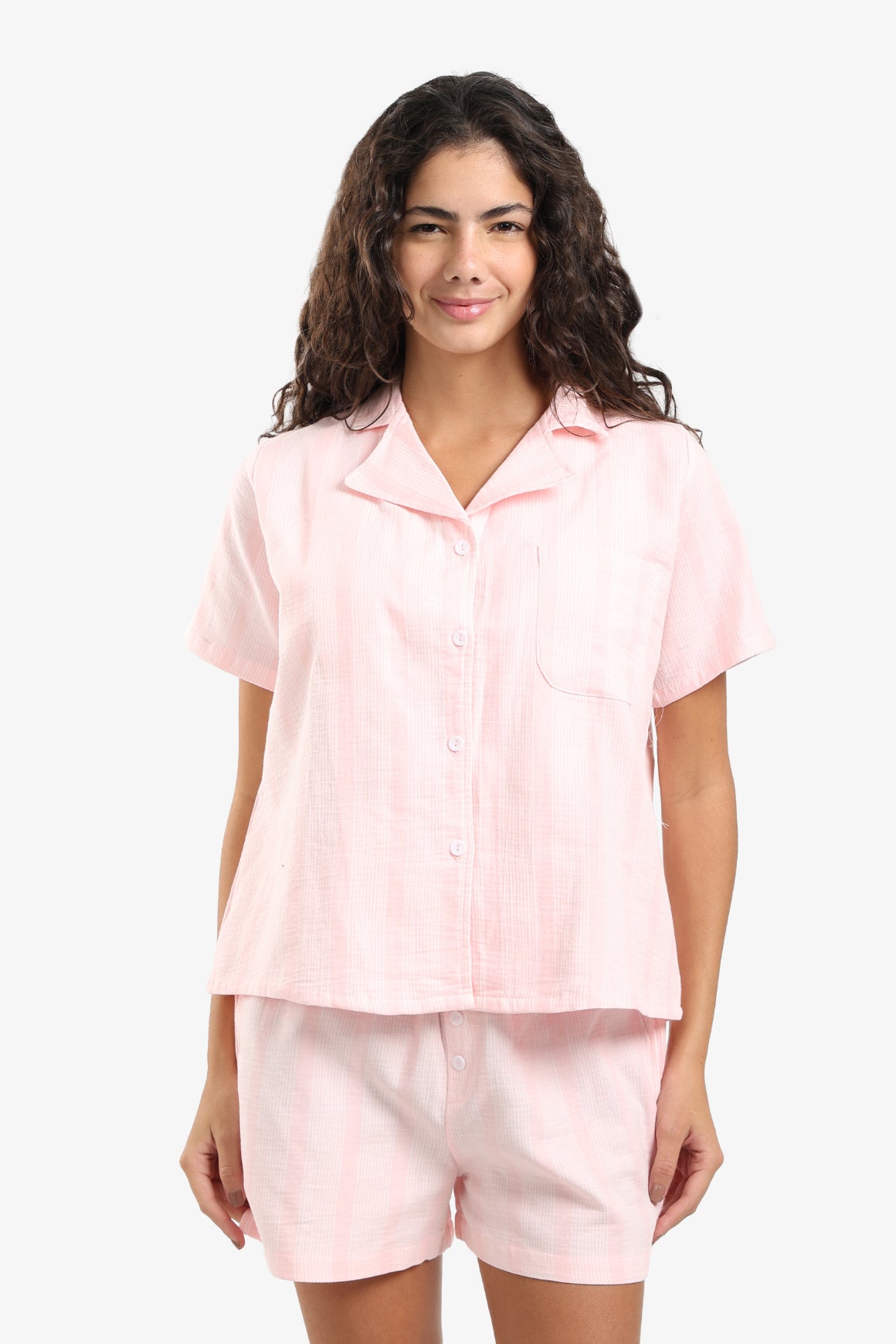 Striped Front Buttons Pyjama Set