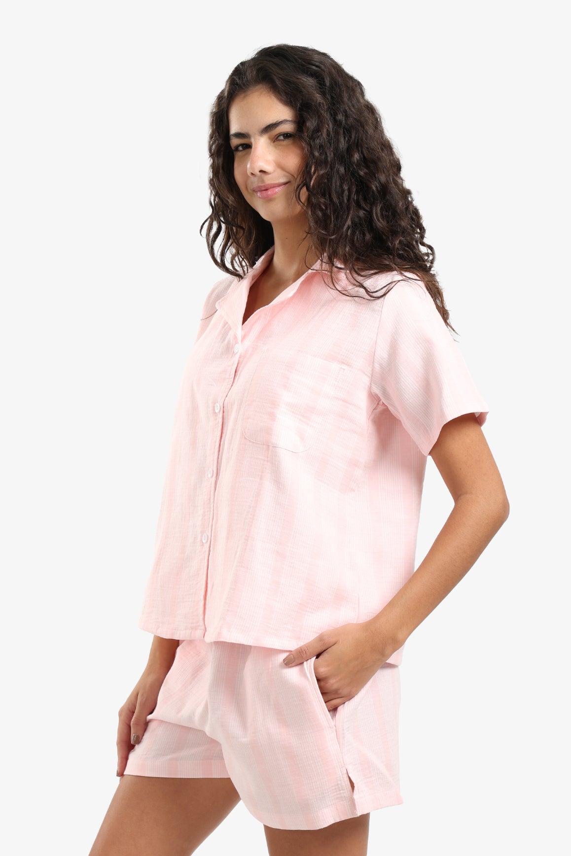 Striped Front Buttons Pyjama Set