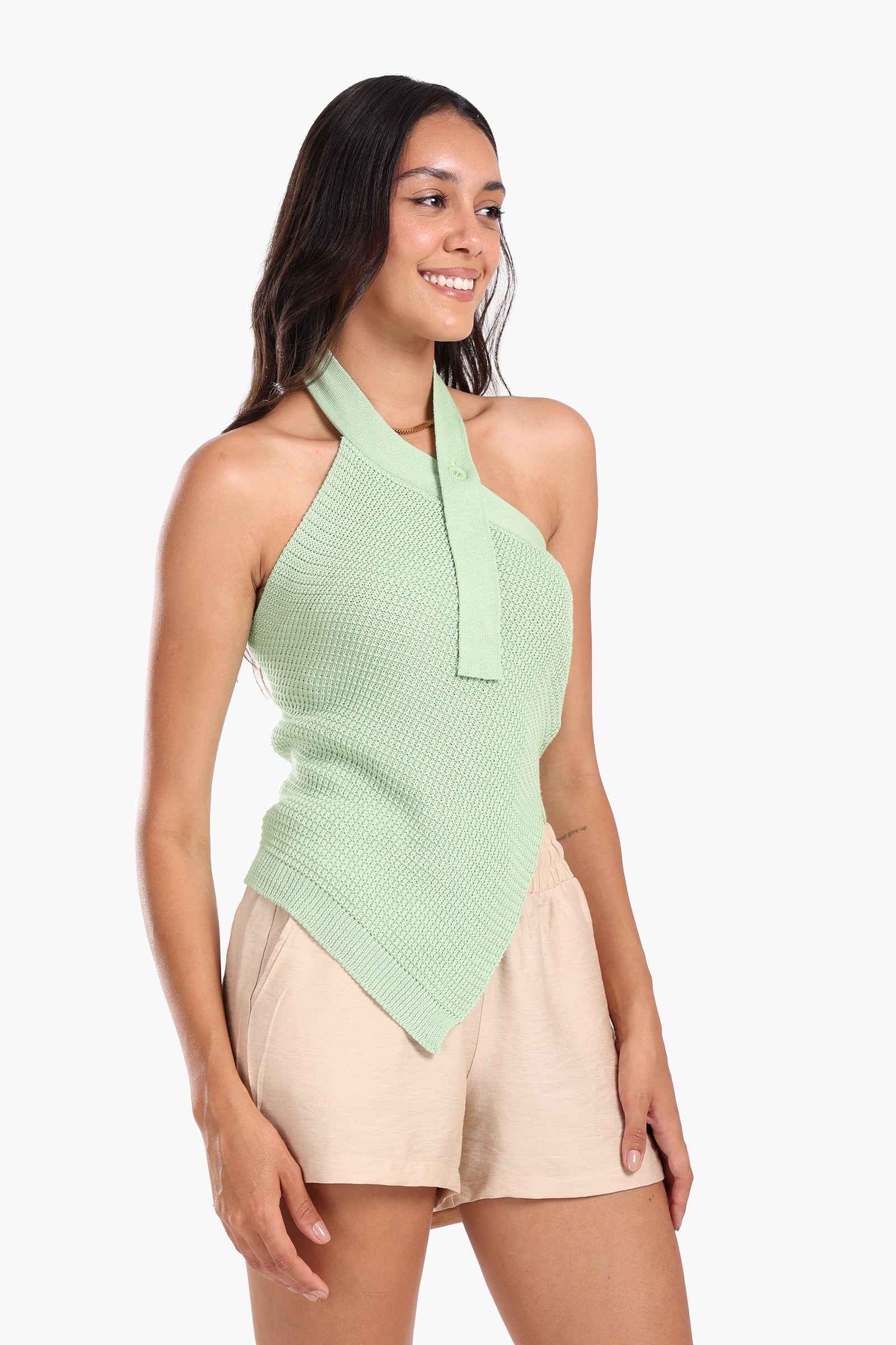 Asymmetrical Knitted Halter Top