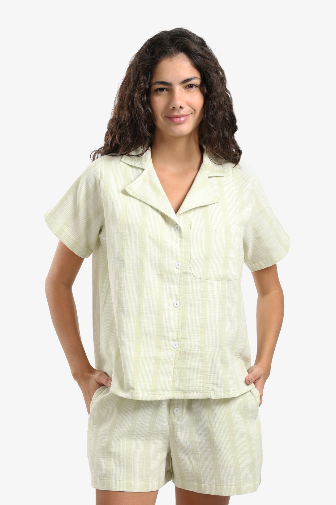 Striped Front Buttons Pyjama Set
