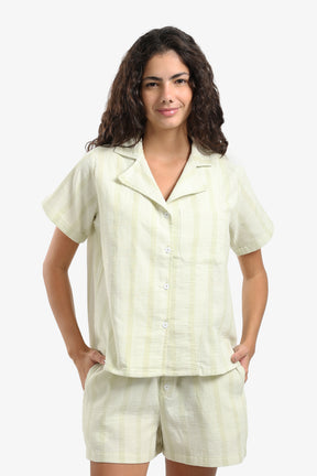 Striped Front Buttons Pyjama Set