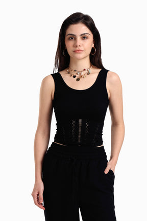 Ribbed & Fishnet Sleeveless Top