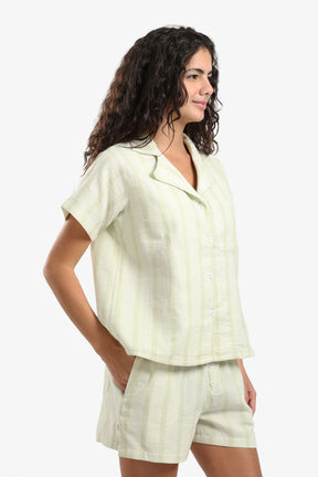 Striped Front Buttons Pyjama Set