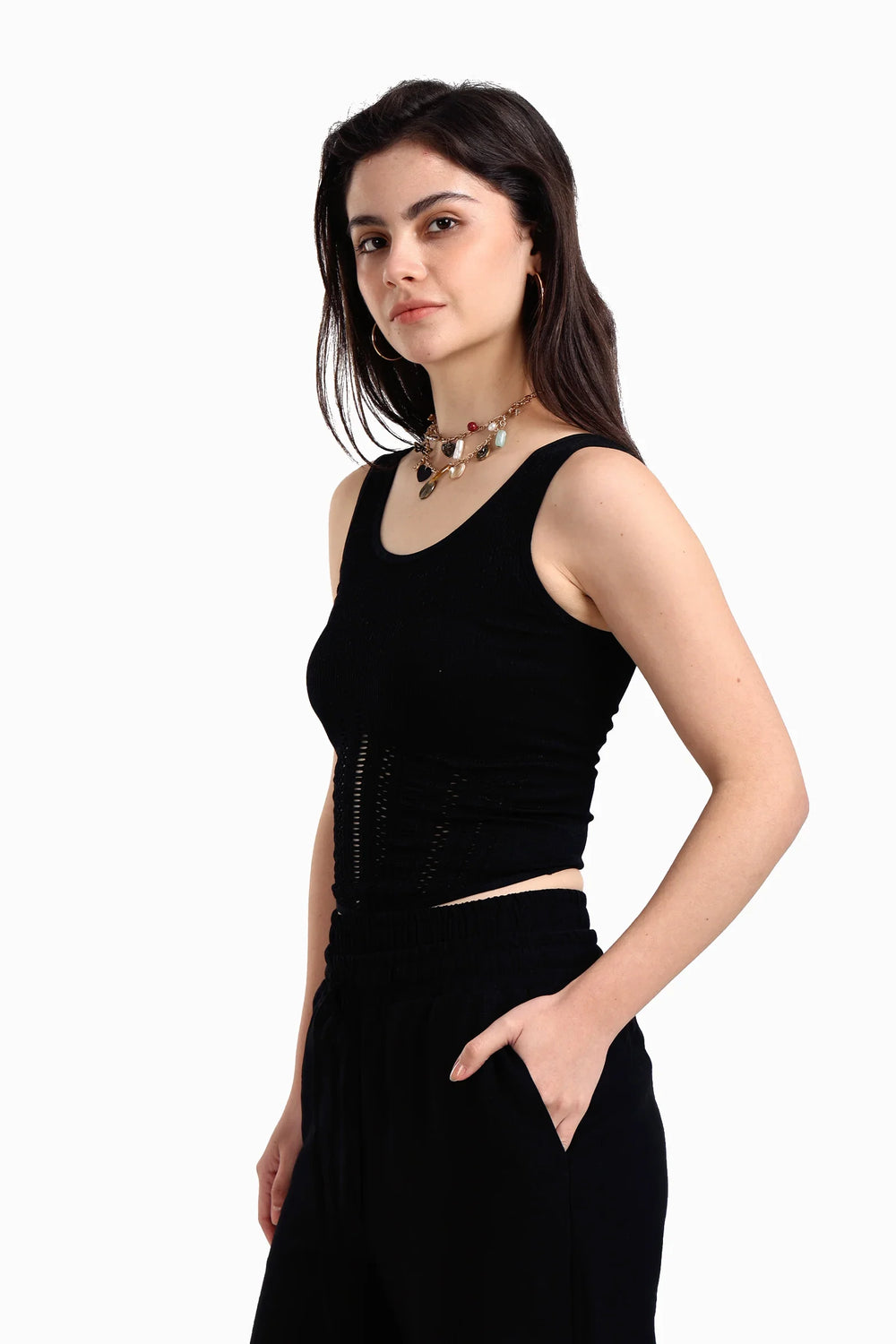 Ribbed & Fishnet Sleeveless Top