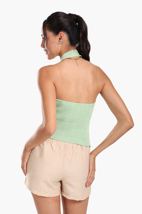 Asymmetrical Knitted Halter Top