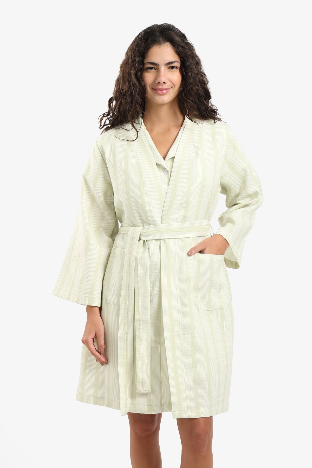 Striped Belted Cotton Robe