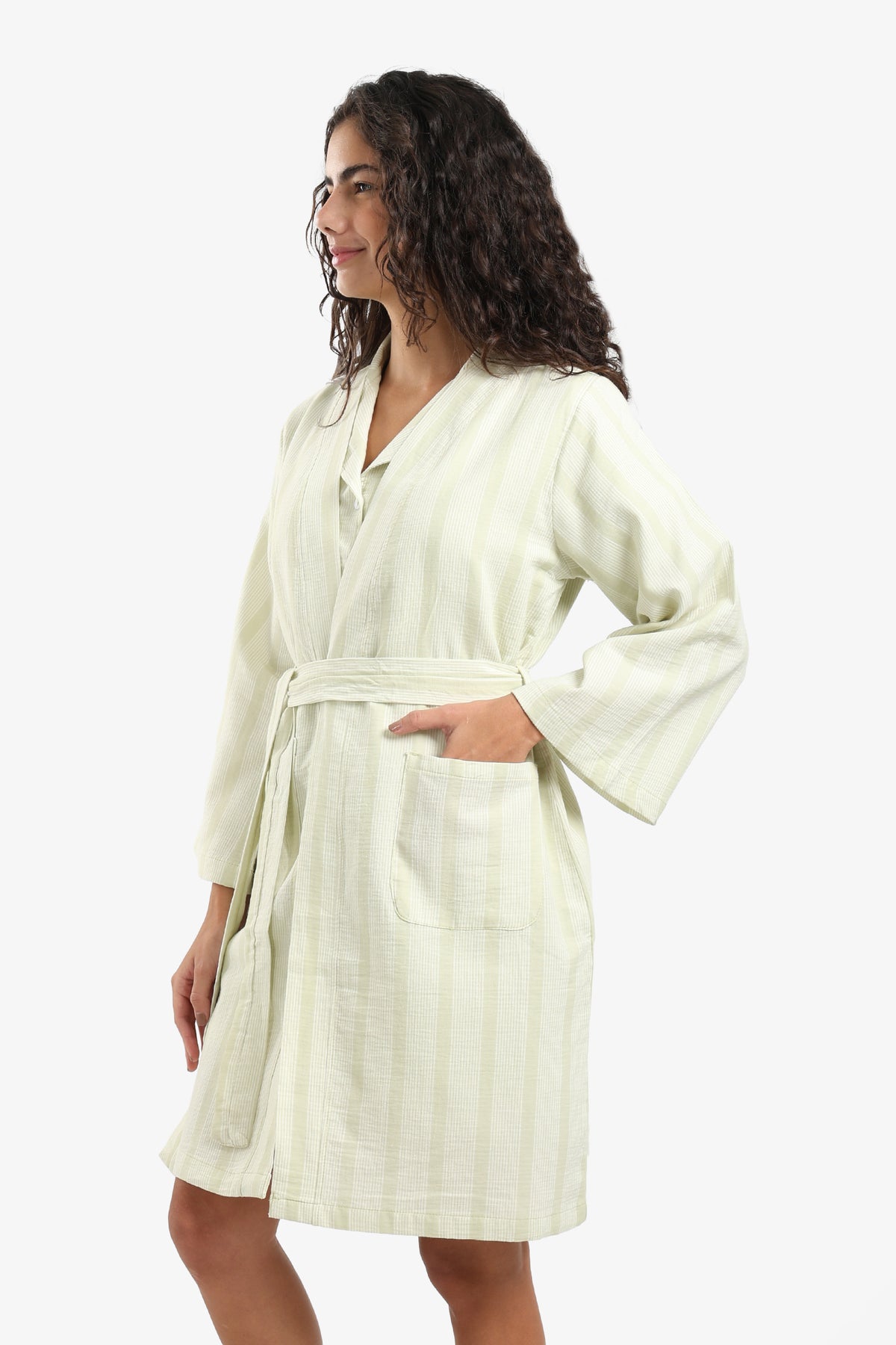 Striped Belted Cotton Robe