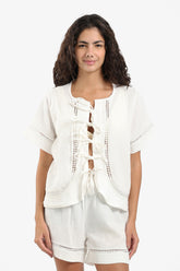 Lace-Up Cotton Pyjama Set