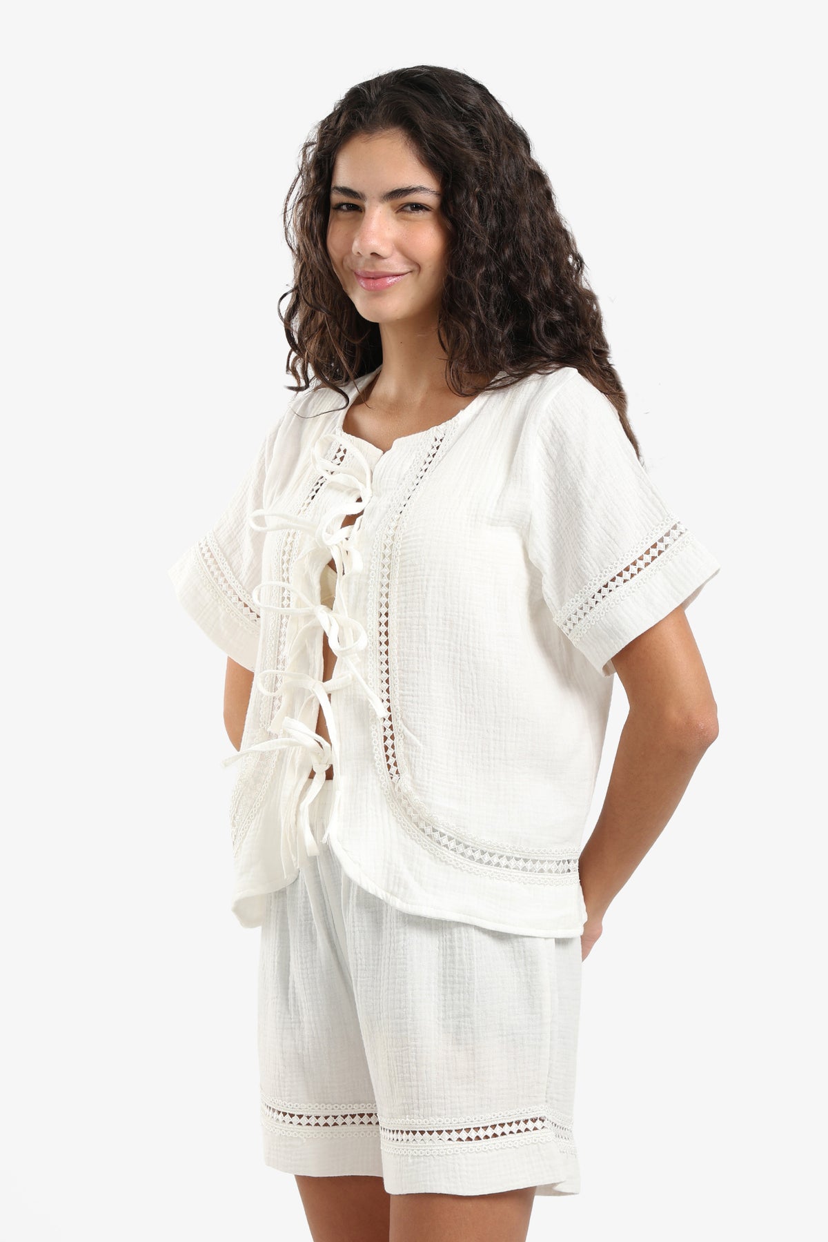 Lace-Up Cotton Pyjama Set
