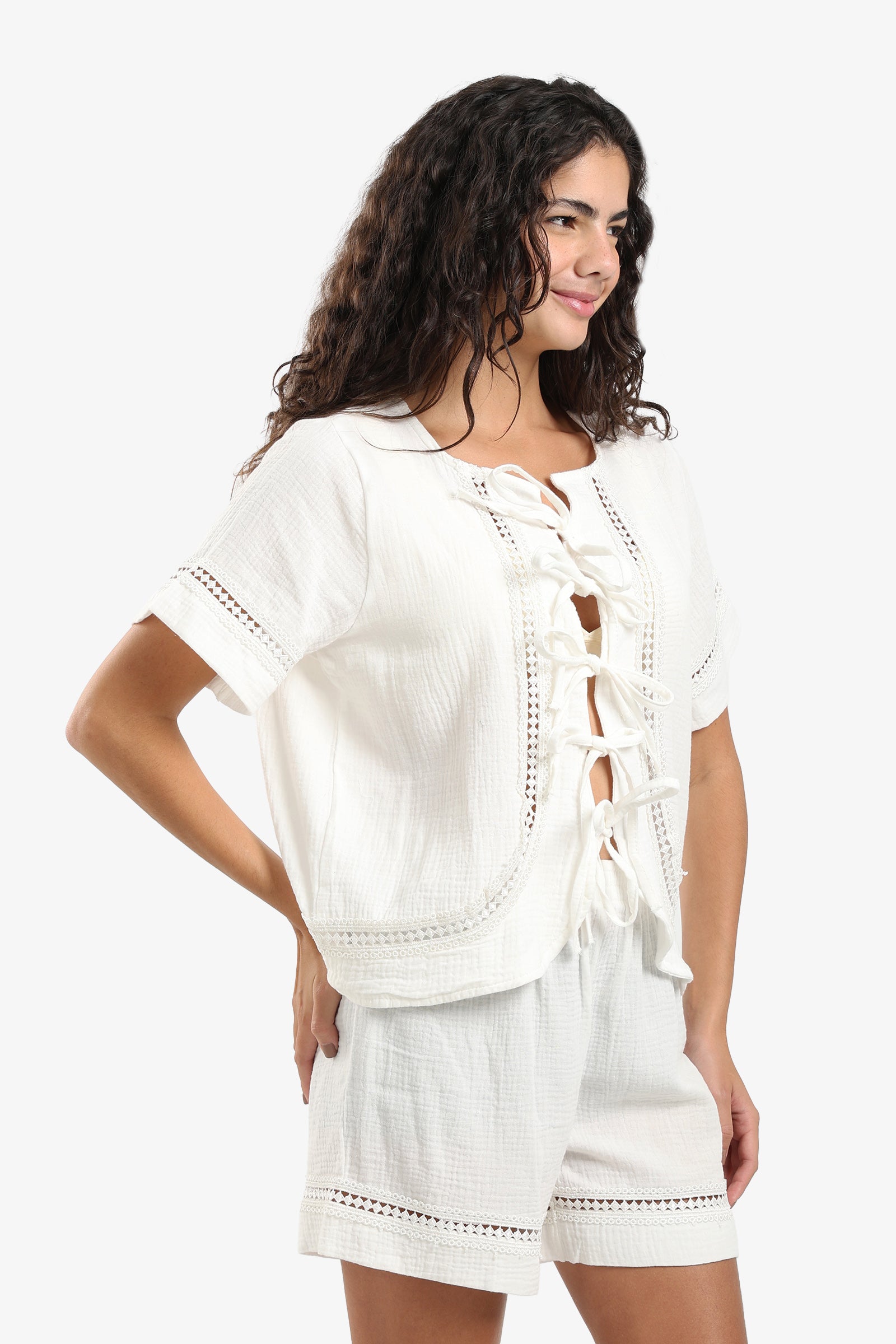 Lace-Up Cotton Pyjama Set