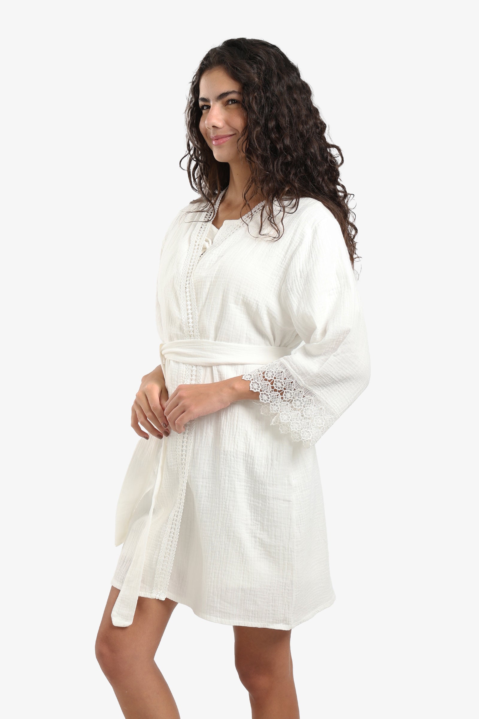 Lace Trim Cotton Pyjama Robe