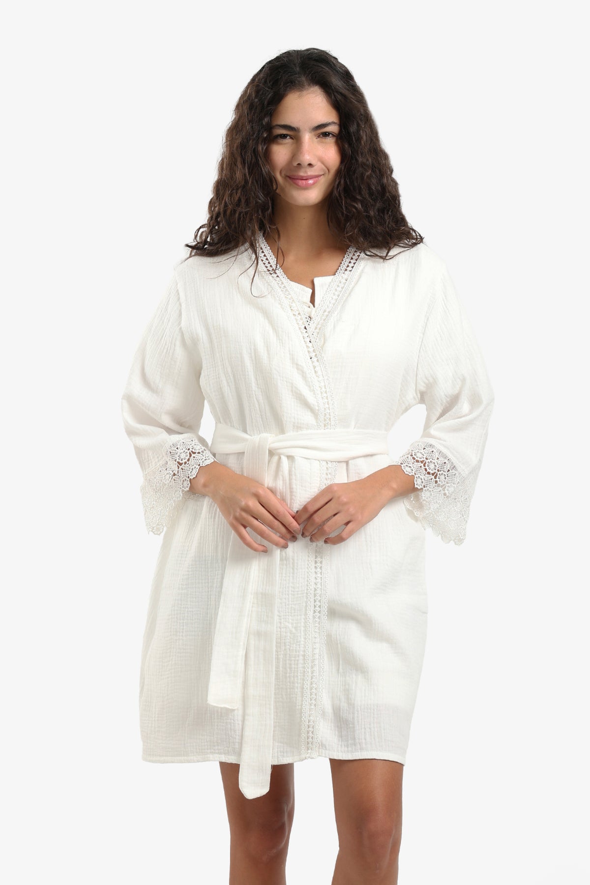 Lace Trim Cotton Pyjama Robe