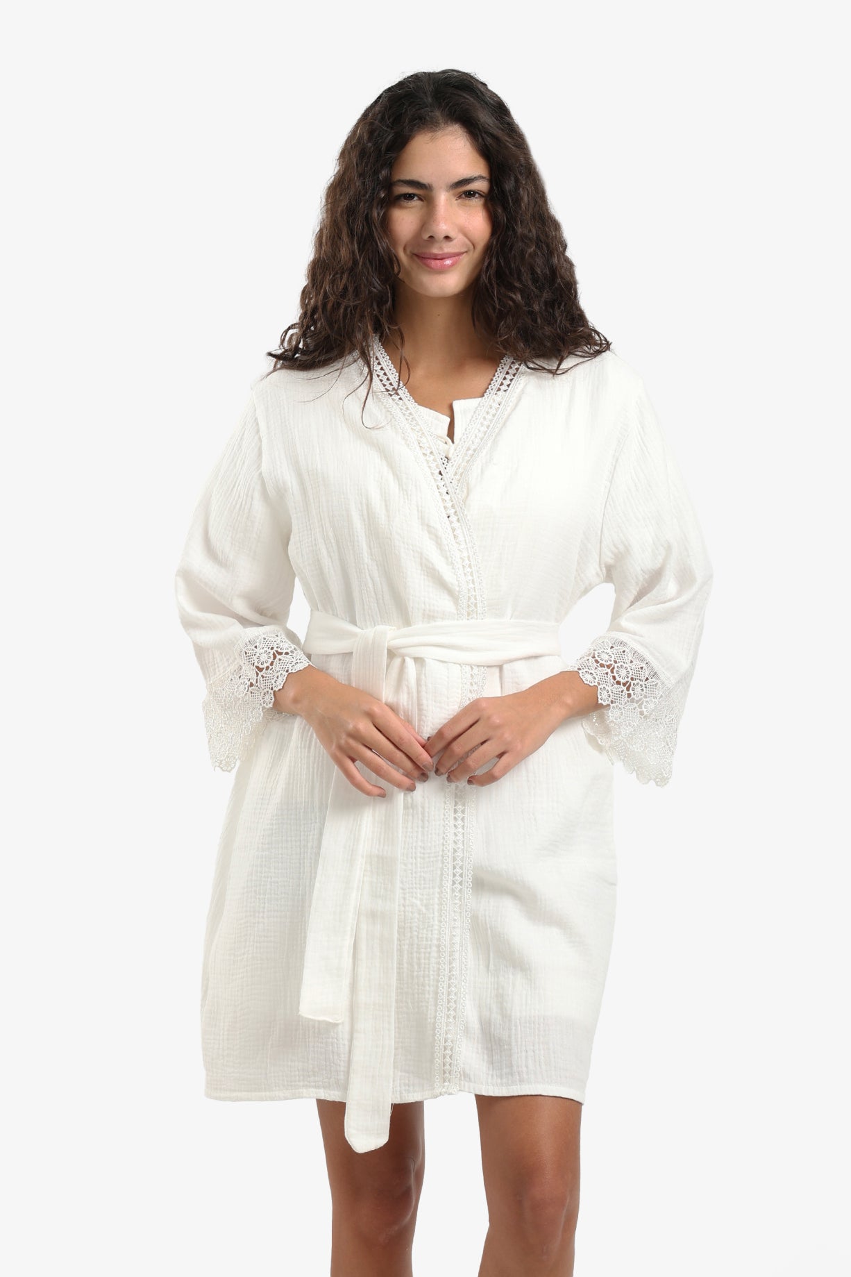 Lace Trim Cotton Pyjama Robe