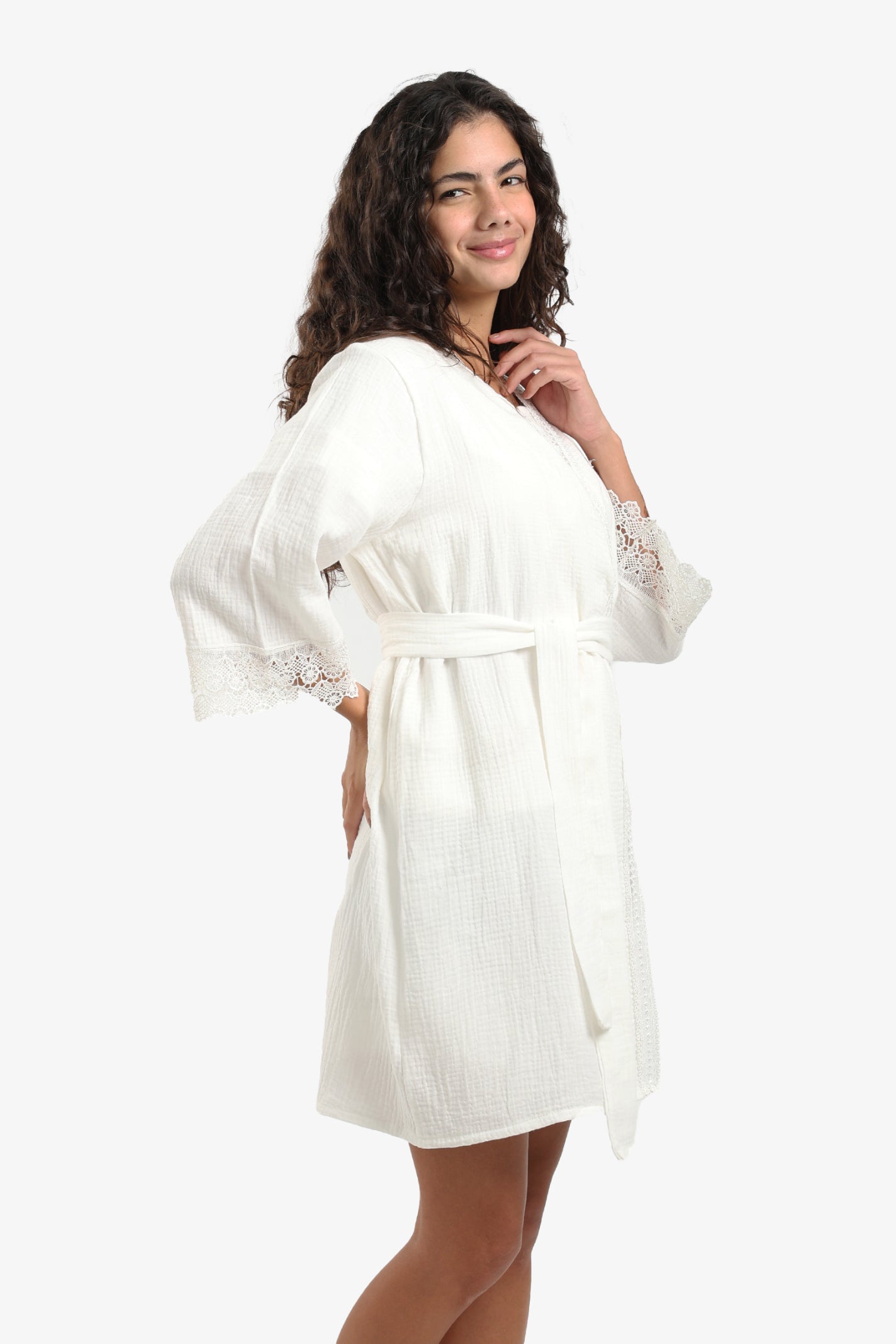 Lace Trim Cotton Pyjama Robe
