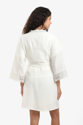 Lace Trim Cotton Pyjama Robe
