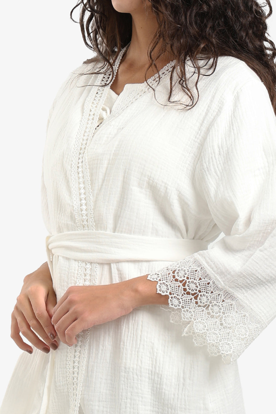 Lace Trim Cotton Pyjama Robe