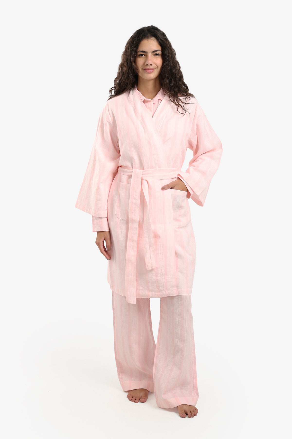 Striped Belted Cotton Robe