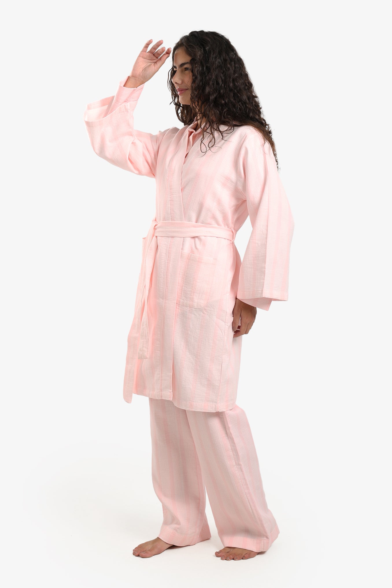 Striped Belted Cotton Robe