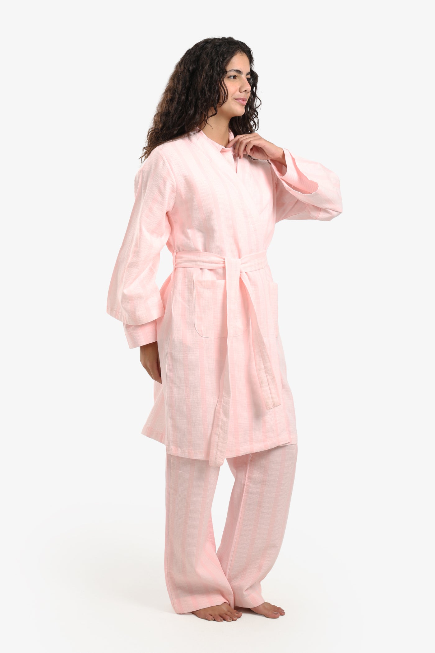 Striped Belted Cotton Robe