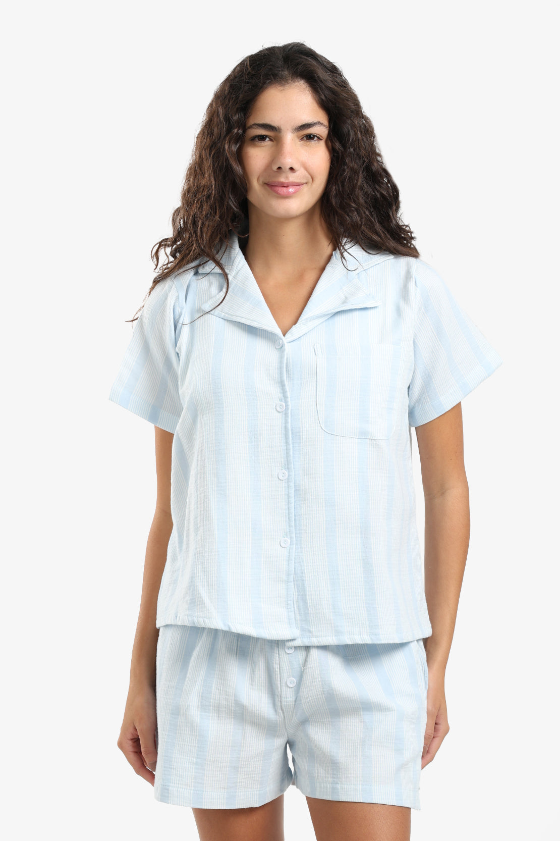 Striped Front Buttons Pyjama Set