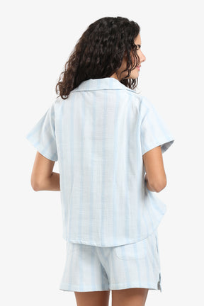 Striped Front Buttons Pyjama Set