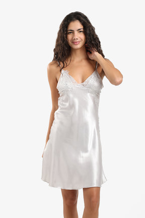 Silver Satin & Lace Babydoll
