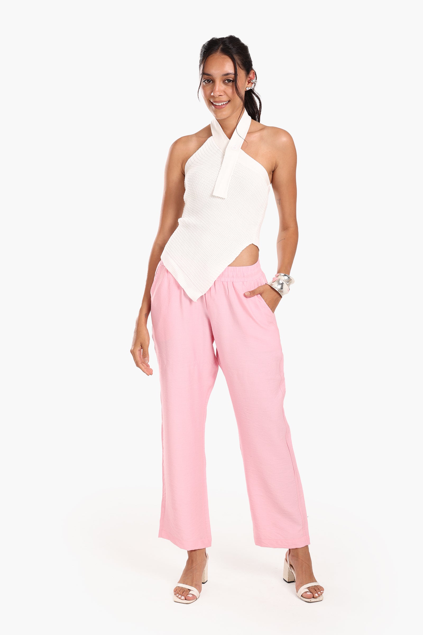 Asymmetrical Knitted Halter Top