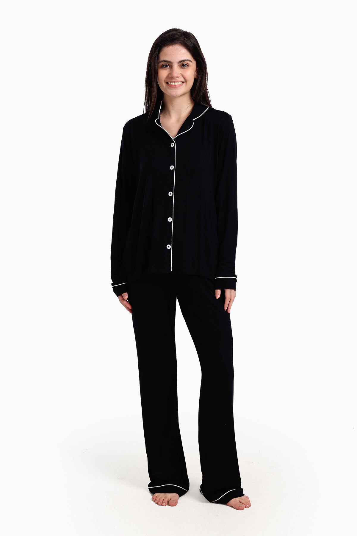 Viscose Contrast Piping Pyjama Set