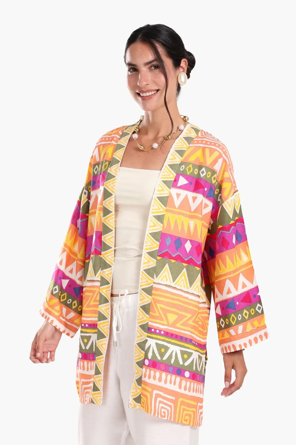 كيمونو مطبوع بحزام على الوسط