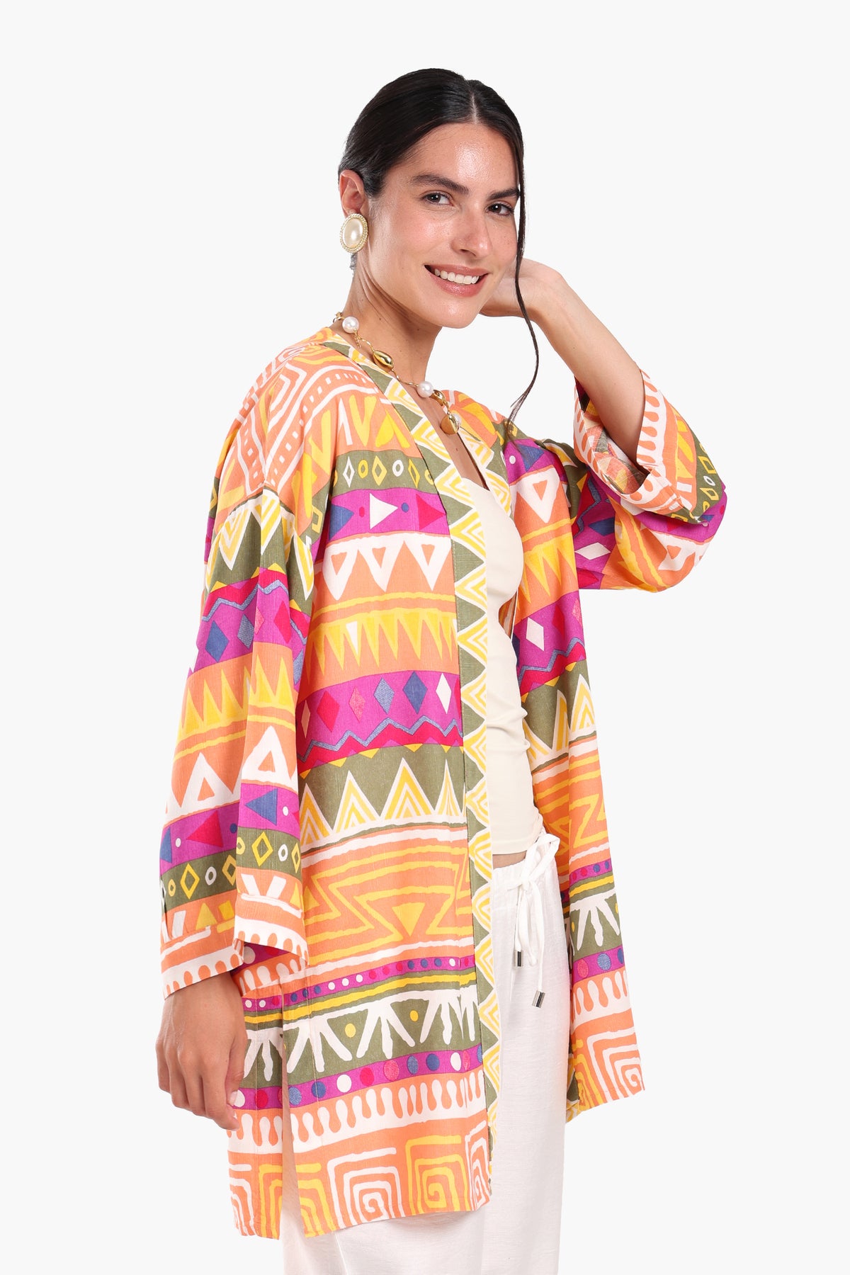 Printed Kimono with Waist Belt