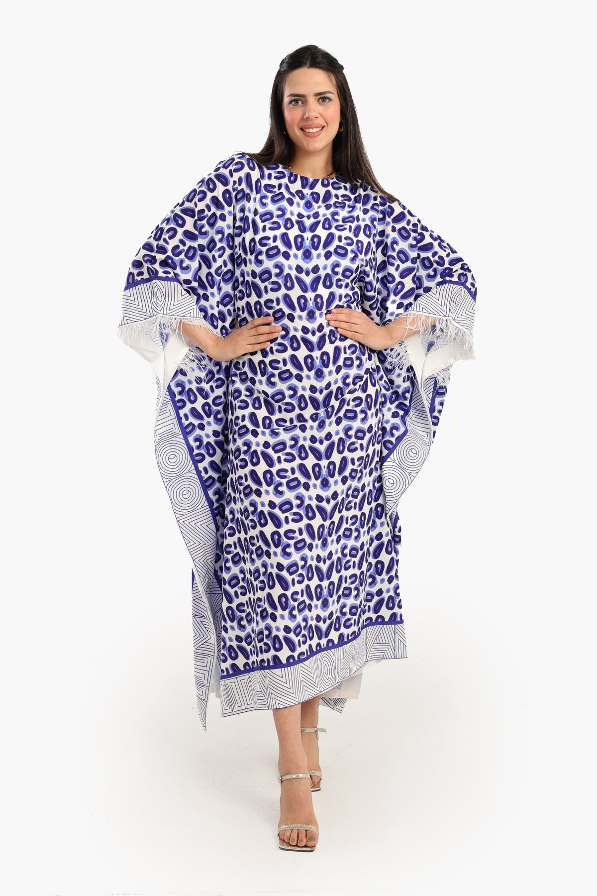 Feather Trimmed Printed Abaya