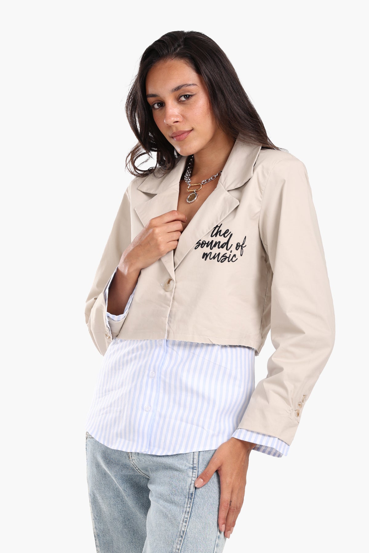 Jacket with Exposed Striped Cuffs
