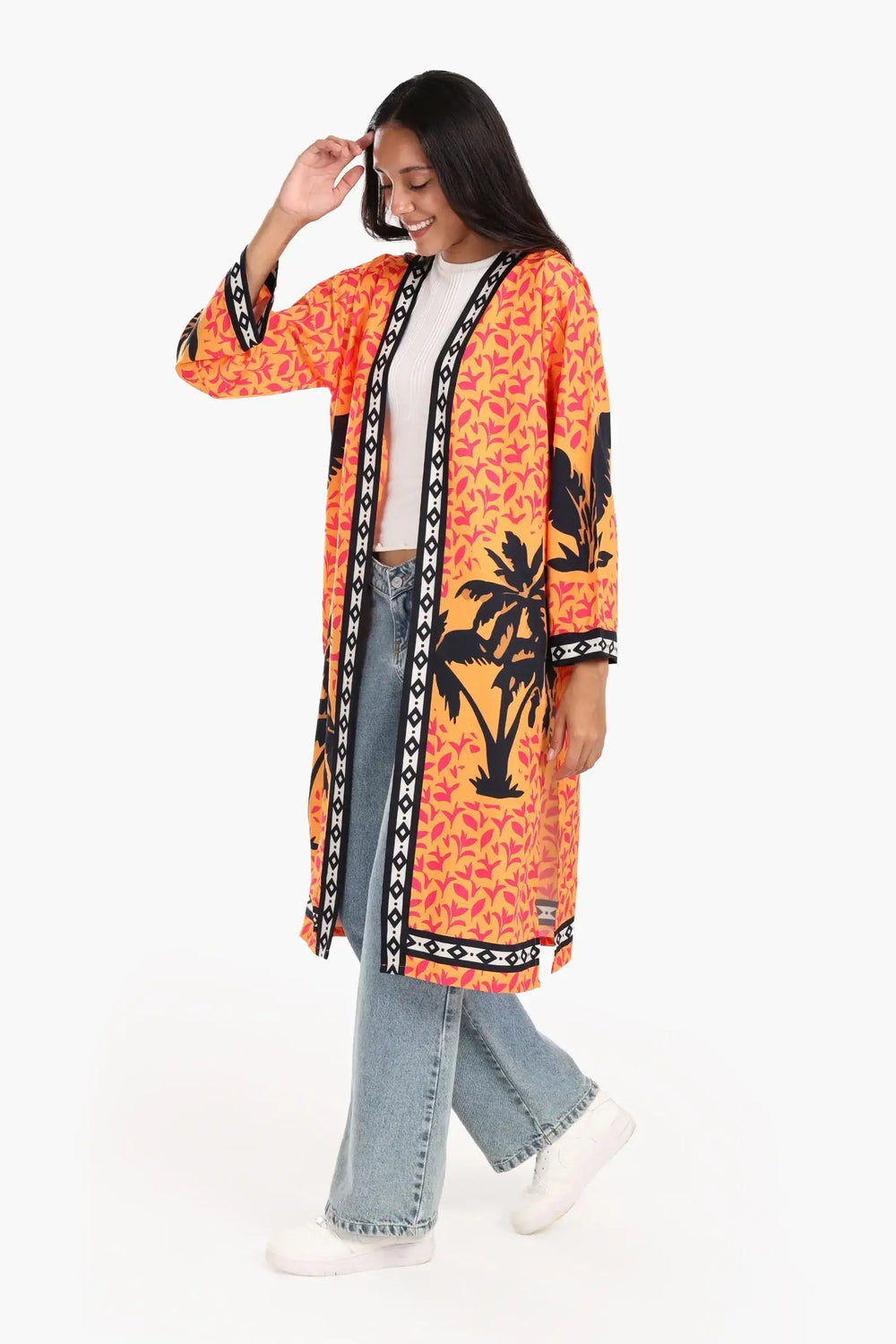 كيمونو بطبعة أشجار نخيل ملون