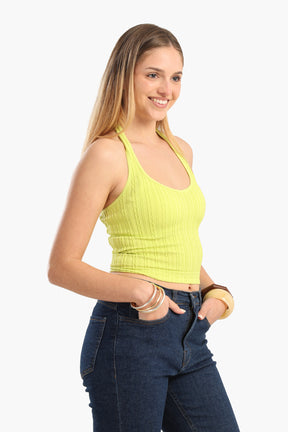 Halter Neck Ribbed Crop Top