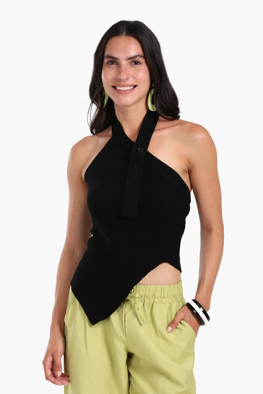 Asymmetrical Knitted Halter Top