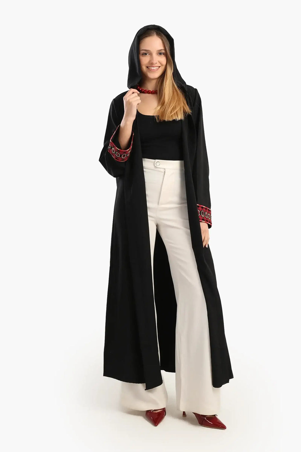 Embroidered Cuffs Black Kimono