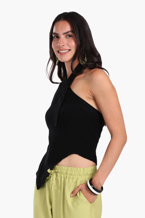 Asymmetrical Knitted Halter Top