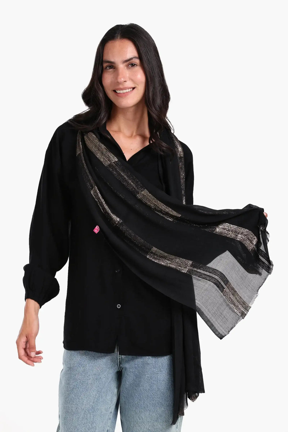 Black Scarf with Gold Glitters