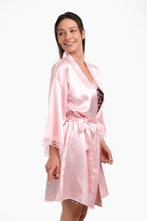 Satin Robe with Lace Details