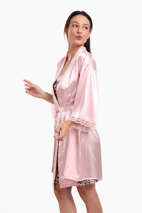Satin Robe with Lace Details