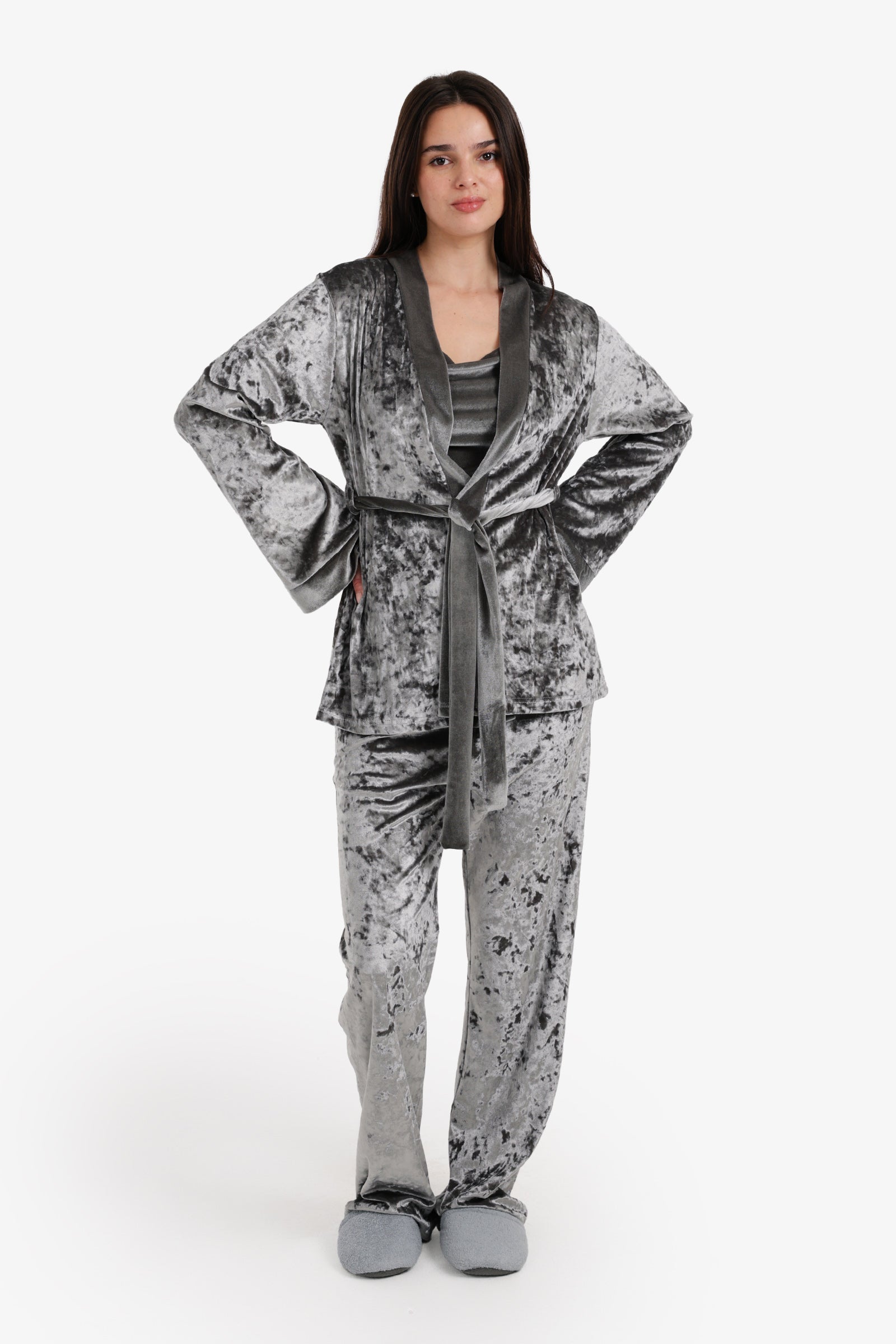 طقم بيجامة قطيفة من 3 قطع