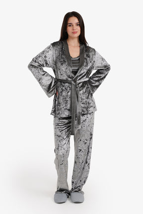 طقم بيجامة قطيفة من 3 قطع