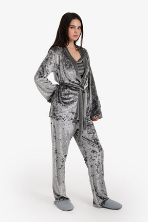 طقم بيجامة قطيفة من 3 قطع