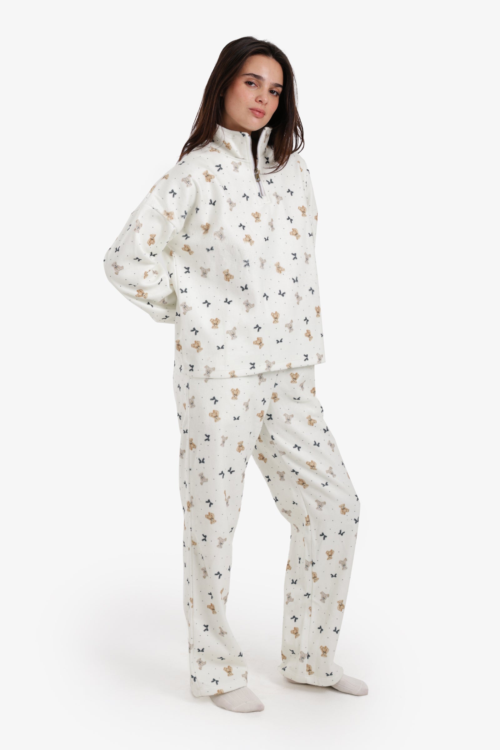 Stand Collar Printed Pyjama Set