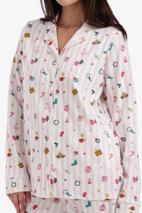 طقم بيجامة مخطط بطبعات لطيفة