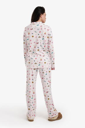 طقم بيجامة مخطط بطبعات لطيفة