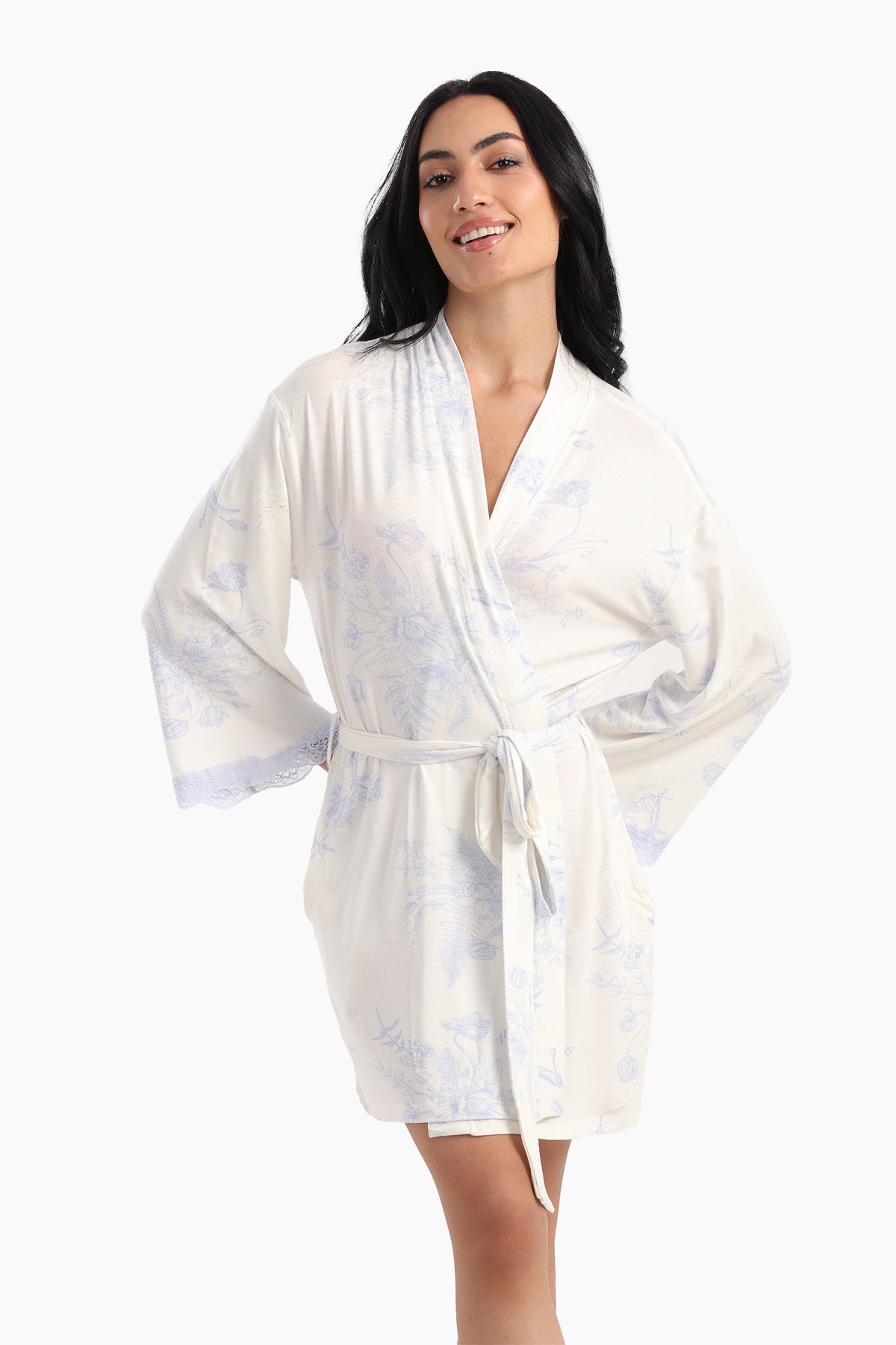Printed Robe with Lace Details