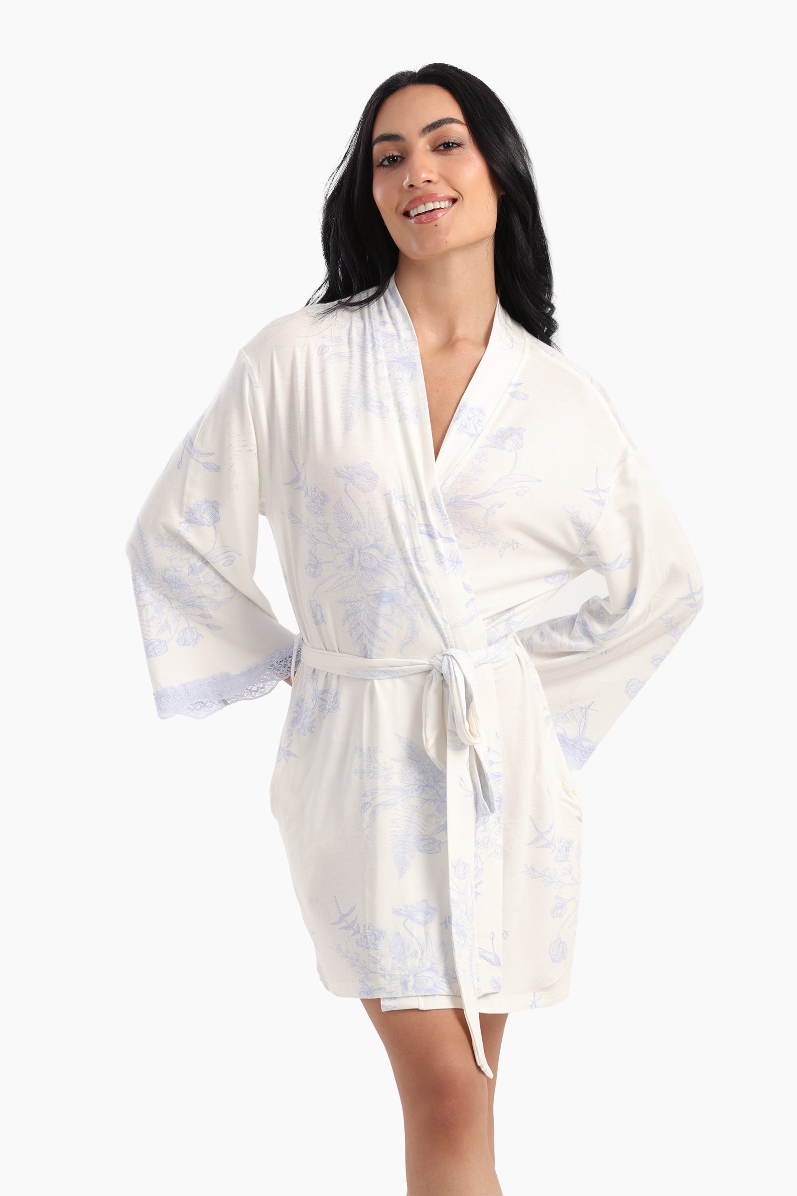 Printed Robe with Lace Details