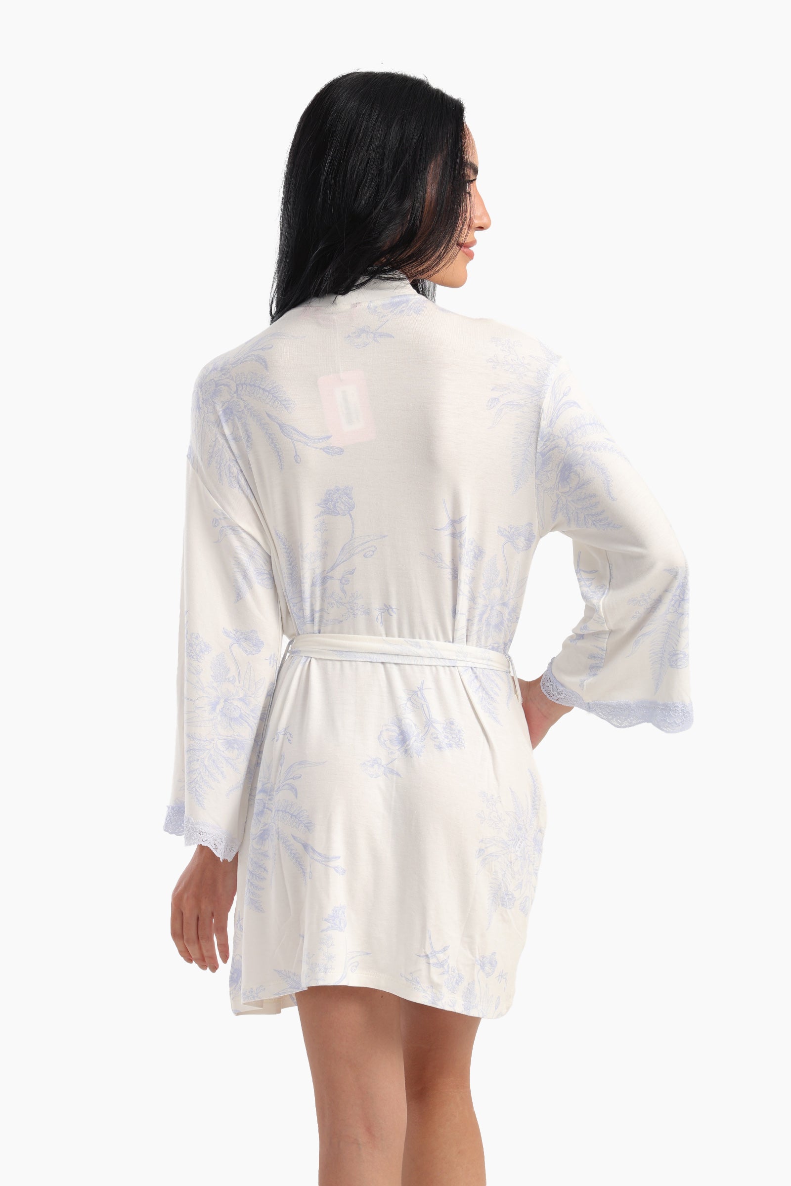 Printed Robe with Lace Details